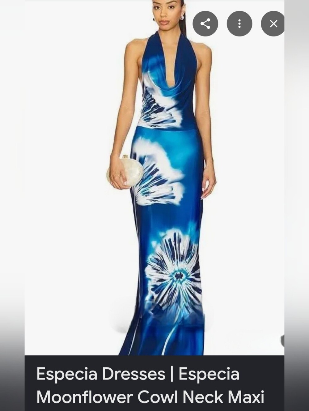 Anthropologie Especia Moonflower Satin Cowl Neck Maxi Dress in Blues Size Small